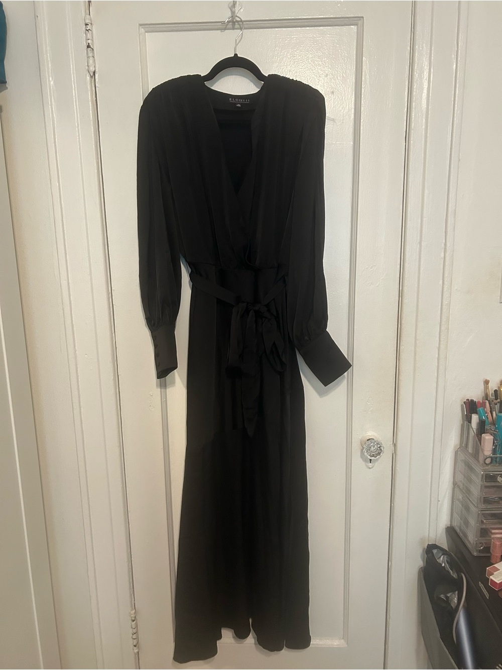 Eloquii Black Long Sleeve Wrap Maxi Dress with Tie Waist
